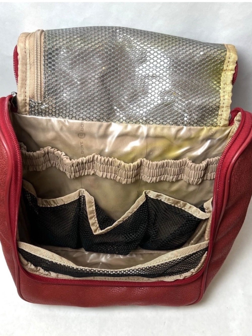 Vintage Boyt Red Pebbled Leather Hanging Travel Toiletry Bag Dopp Kit - Picture 5 of 11